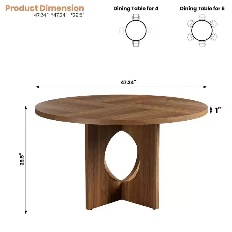Table à manger ronde de 47 po peu encombrante pour 4 à 6 personnes - Meuble de cuisine et de salon moderne - Piètement robuste