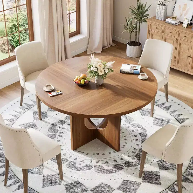 Table à manger ronde de 47 po peu encombrante pour 4 à 6 personnes - Meuble de cuisine et de salon moderne - Piètement robuste