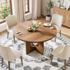 Table à manger ronde de 47 po peu encombrante pour 4 à 6 personnes - Meuble de cuisine et de salon moderne - Piètement robuste