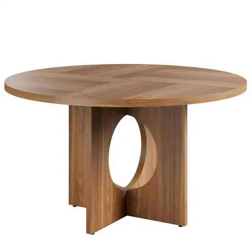 Table à manger ronde de 47 po peu encombrante pour 4 à 6 personnes - Meuble de cuisine et de salon moderne - Piètement robuste