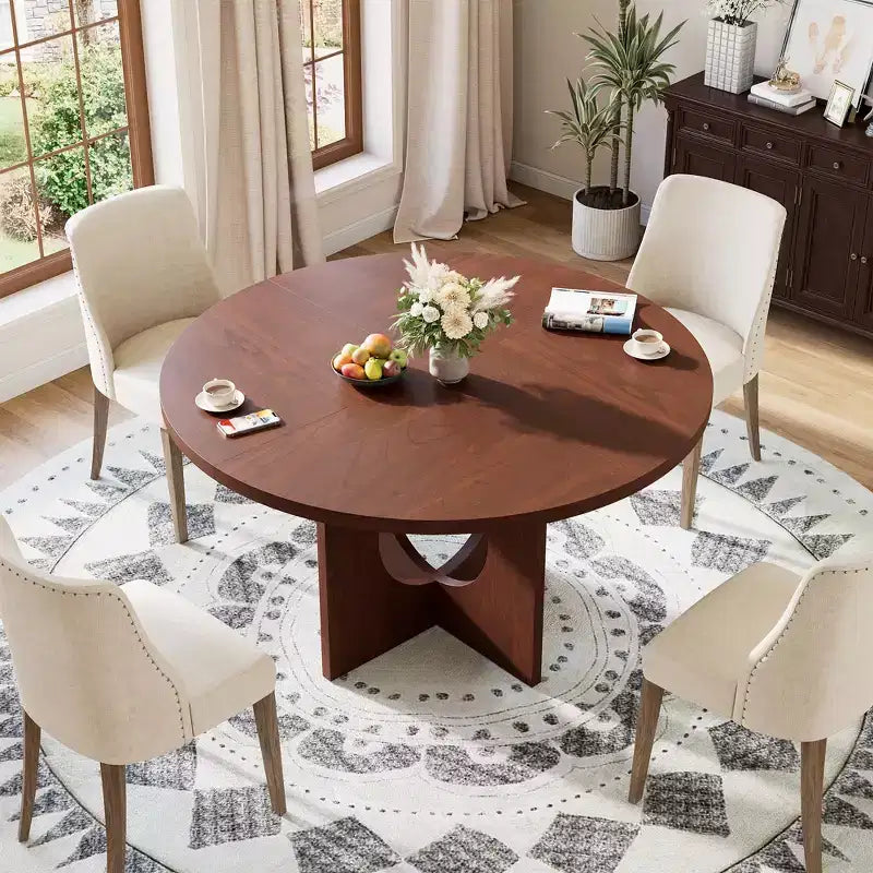 Table à manger ronde de 47 po peu encombrante pour 4 à 6 personnes - Meuble de cuisine et de salon moderne - Piètement robuste