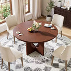 Table à manger ronde de 47 po peu encombrante pour 4 à 6 personnes - Meuble de cuisine et de salon moderne - Piètement robuste