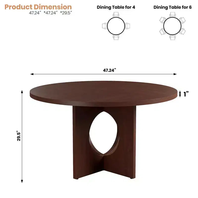 Table à manger ronde de 47 po peu encombrante pour 4 à 6 personnes - Meuble de cuisine et de salon moderne - Piètement robuste