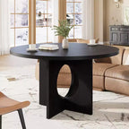 Table à manger ronde de 47 po peu encombrante pour 4 à 6 personnes - Meuble de cuisine et de salon moderne - Piètement robuste