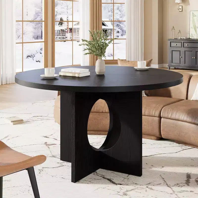 Table à manger ronde de 47 po peu encombrante pour 4 à 6 personnes - Meuble de cuisine et de salon moderne - Piètement robuste
