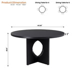 Table à manger ronde de 47 po peu encombrante pour 4 à 6 personnes - Meuble de cuisine et de salon moderne - Piètement robuste