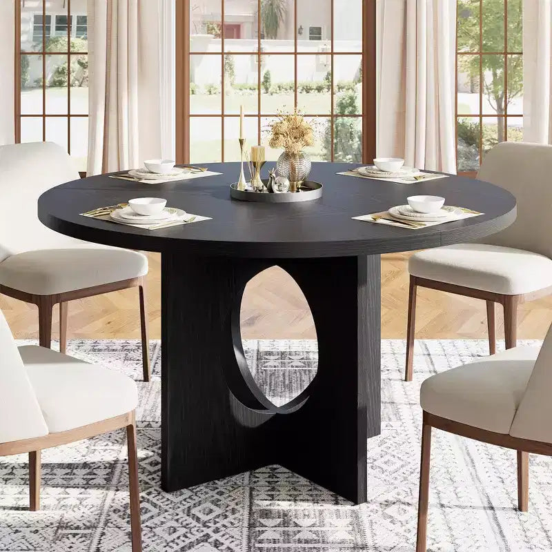 Table à manger ronde de 47 po peu encombrante pour 4 à 6 personnes - Meuble de cuisine et de salon moderne - Piètement robuste