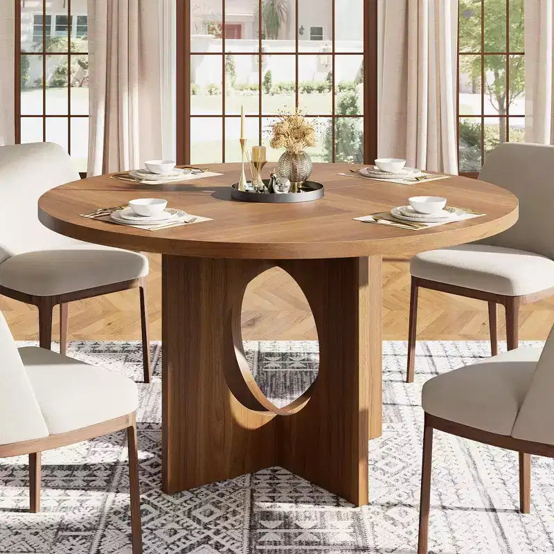 Table à manger ronde de 47 po peu encombrante pour 4 à 6 personnes - Meuble de cuisine et de salon moderne - Piètement robuste