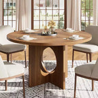 Table à manger ronde de 47 po peu encombrante pour 4 à 6 personnes - Meuble de cuisine et de salon moderne - Piètement robuste