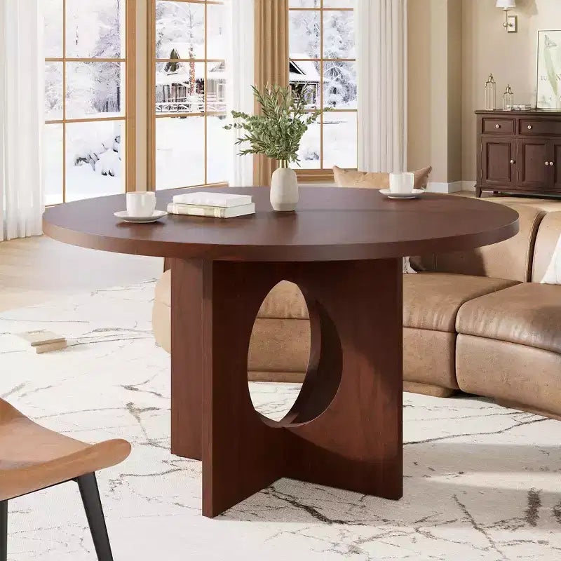 Table à manger ronde de 47 po peu encombrante pour 4 à 6 personnes - Meuble de cuisine et de salon moderne - Piètement robuste