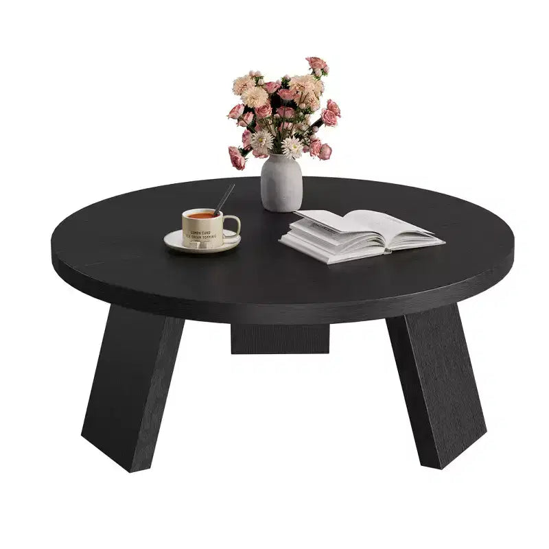 Table basse ronde moderne pour salon, 85,1 cm, en bois noir, 3 pieds robustes, table d'appoint gain de place
