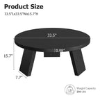 Table basse ronde moderne pour salon, 85,1 cm, en bois noir, 3 pieds robustes, table d'appoint gain de place