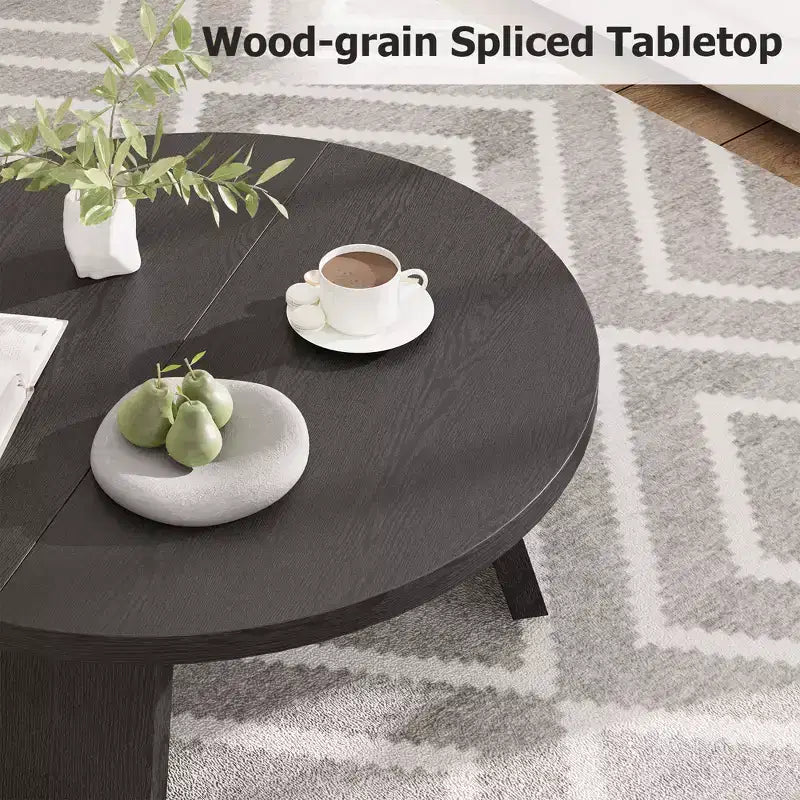 Modern Round Coffee Table for Living Room  33.5 Black Wooden Center Table  3 Sturdy Legs  Space-Saving Accent Cocktail Table