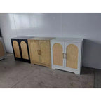 Meuble de rangement buffet en rotin 59 po avec 4 portes, étagère fixe et poignées en métal
