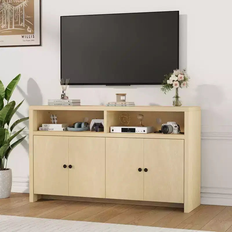 Grand buffet de ferme 55" avec 4 portes, étagères réglables, grand espace de rangement - Meuble bar en bois pour salle à manger