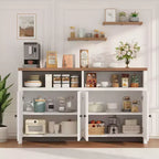Grand buffet de ferme 55" avec 4 portes, étagères réglables, grand espace de rangement - Meuble bar en bois pour salle à manger