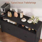 Grand buffet de ferme 55" avec 4 portes, étagères réglables, grand espace de rangement - Meuble bar en bois pour salle à manger