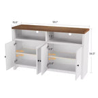 Grand buffet de ferme 55" avec 4 portes, étagères réglables, grand espace de rangement - Meuble bar en bois pour salle à manger