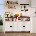 Grand buffet de ferme 55" avec 4 portes, étagères réglables, grand espace de rangement - Meuble bar en bois pour salle à manger