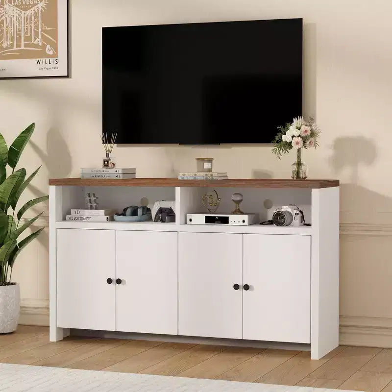 Grand buffet de ferme 55" avec 4 portes, étagères réglables, grand espace de rangement - Meuble bar en bois pour salle à manger