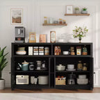 Grand buffet de ferme 55" avec 4 portes, étagères réglables, grand espace de rangement - Meuble bar en bois pour salle à manger