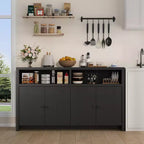Grand buffet de ferme 55" avec 4 portes, étagères réglables, grand espace de rangement - Meuble bar en bois pour salle à manger