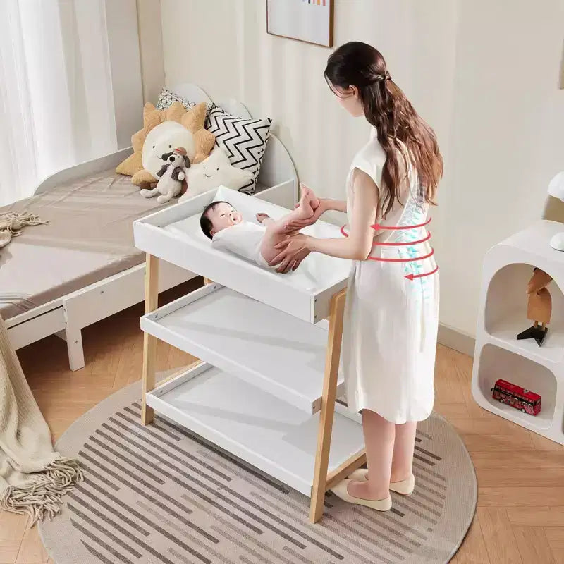 Table à langer, table à langer avec matelas à langer, station à langer portable avec étagères de rangement à 2 niveaux pour nouveau-né