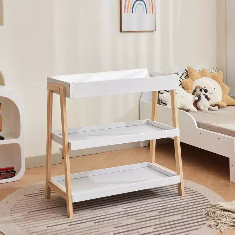 Table à langer, table à langer avec matelas à langer, station à langer portable avec étagères de rangement à 2 niveaux pour nouveau-né