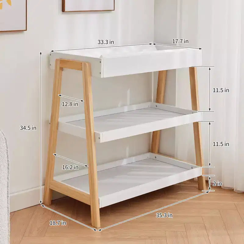 Table à langer, table à langer avec matelas à langer, station à langer portable avec étagères de rangement à 2 niveaux pour nouveau-né