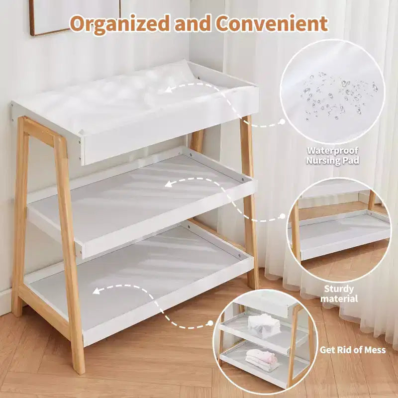 Table à langer, table à langer avec matelas à langer, station à langer portable avec étagères de rangement à 2 niveaux pour nouveau-né
