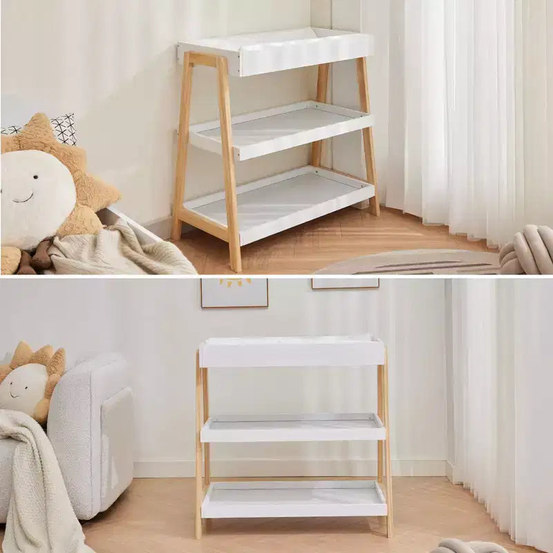 Table à langer, table à langer avec matelas à langer, station à langer portable avec étagères de rangement à 2 niveaux pour nouveau-né