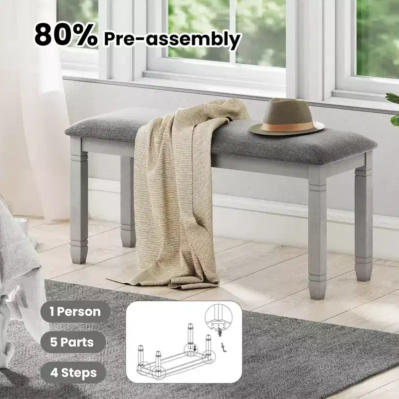 Banc de chambre rembourré Costway avec siège rembourré et pieds en bois massif pour salle à manger