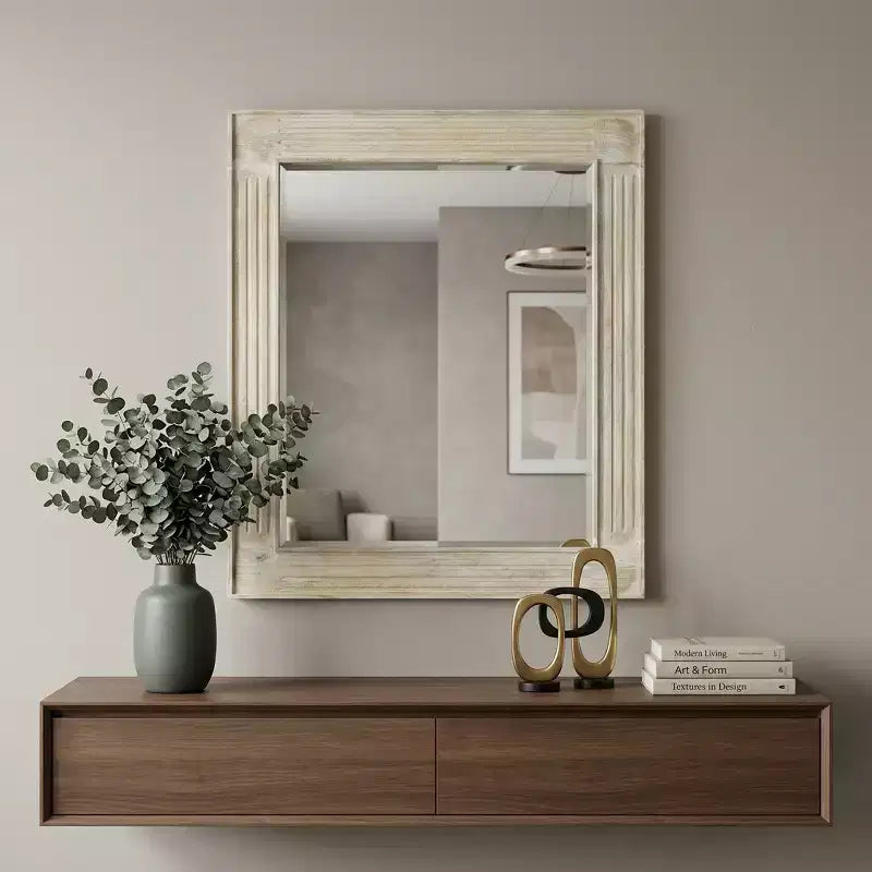 Miroir d'appoint encadré en bois massif blanc 40 po HomeRoots