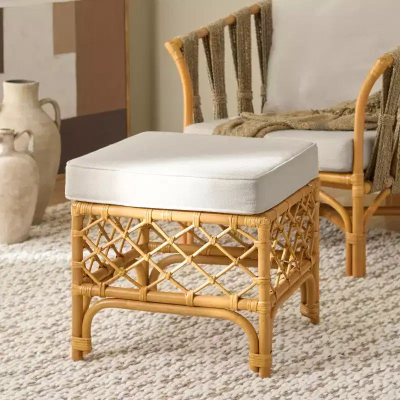 Repose-pieds en rotin Cherilynn - CWK3020 - Naturel/Blanc - Safavieh Couture