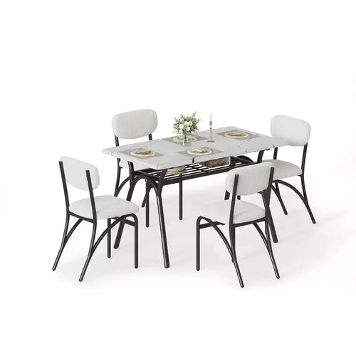 5-Piece Modern Dining Table Set for 4, Compact Rectangular Dining Set with 4 Upholstered Chairs, Ideal for Small Spaces, Kitchen & Dining Room