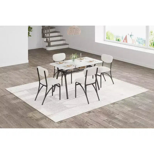 Ensemble de salle à manger moderne 5 pièces pour 4 personnes, table de salle à manger rectangulaire compacte avec 4 chaises rembourrées, idéal pour les petits espaces, cuisine et salle à manger