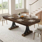Table de cuisine en bois 71" avec deux tiroirs - Grande table de salle à manger pour 6-8 personnes avec cadre robuste, table à manger rectangulaire avec double piédestal, pour la cuisine