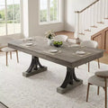 71 Wooden Kitchen Table with Two Drawers - Large Dining Table for 6-8 w/ Sturdy Frame, Rectangular Dining Table with Double Pedestal, for Kitchen