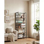 Étagère pliable - Bibliothèque de bureau vintage à 4 niveaux - Sans assemblage - Cadre noir robuste et bois marron