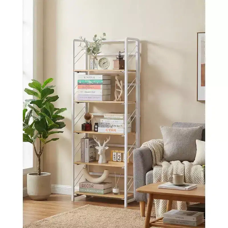 Étagère pliable - Bibliothèque de bureau vintage à 4 niveaux - Sans assemblage - Cadre noir robuste et bois marron
