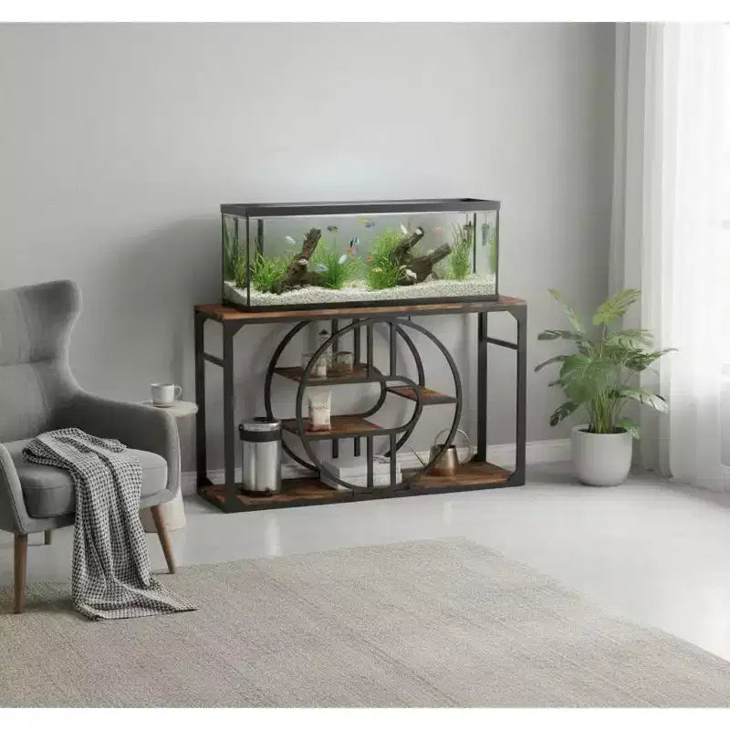 Table d'entrée de 55", consoles d'entrée à 5 niveaux, avec cadre métallique en O et étagères de rangement, tables de canapé industrielles pour salon