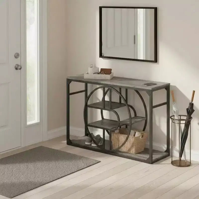 Table d'entrée de 55", consoles d'entrée à 5 niveaux, avec cadre métallique en O et étagères de rangement, tables de canapé industrielles pour salon