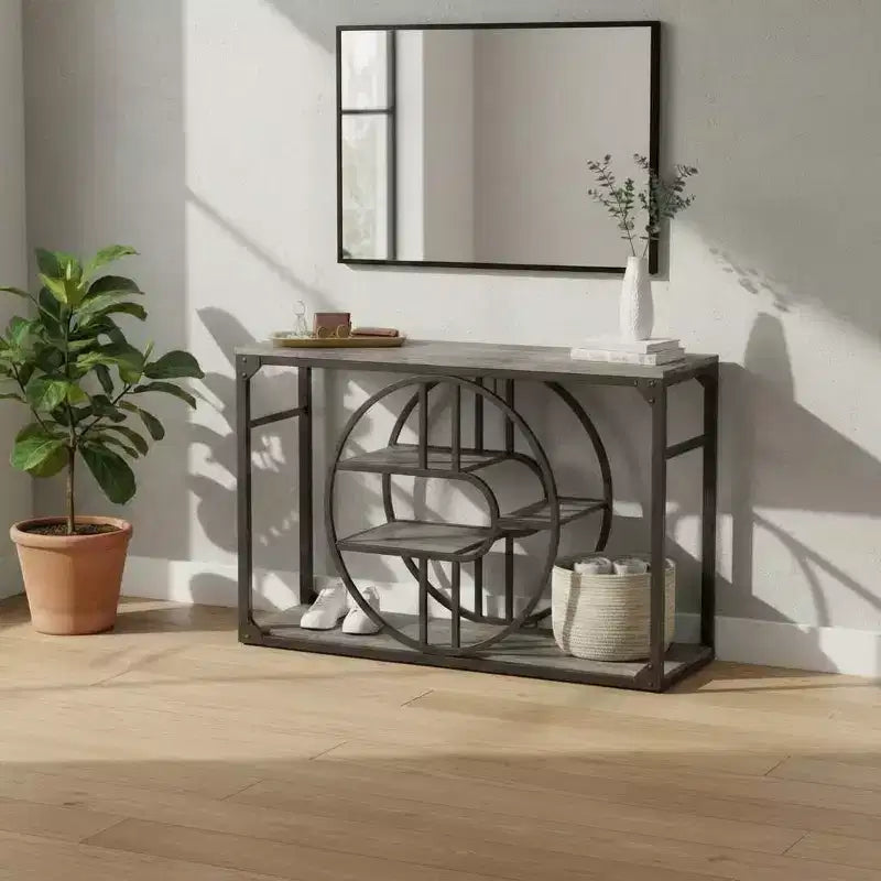 Table d'entrée de 55", consoles d'entrée à 5 niveaux, avec cadre métallique en O et étagères de rangement, tables de canapé industrielles pour salon