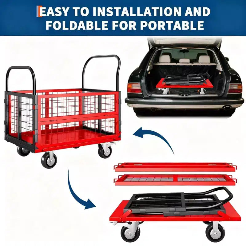 Garvee Chariot de manutention pliable 6 en 1 avec côtés grillagés amovibles et roues verrouillables, capacité de 816 kg