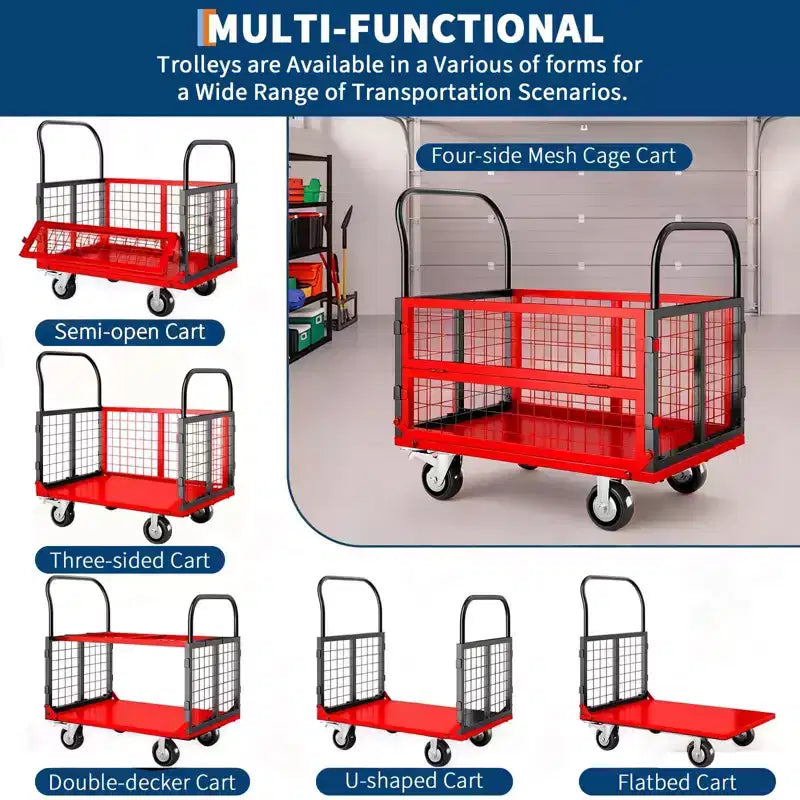 Garvee Chariot de manutention pliable 6 en 1 avec côtés grillagés amovibles et roues verrouillables, capacité de 816 kg
