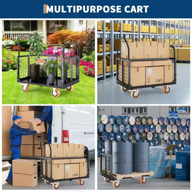 Garvee Chariot de manutention pliable 6 en 1 avec côtés grillagés amovibles et roues verrouillables, capacité de 816 kg