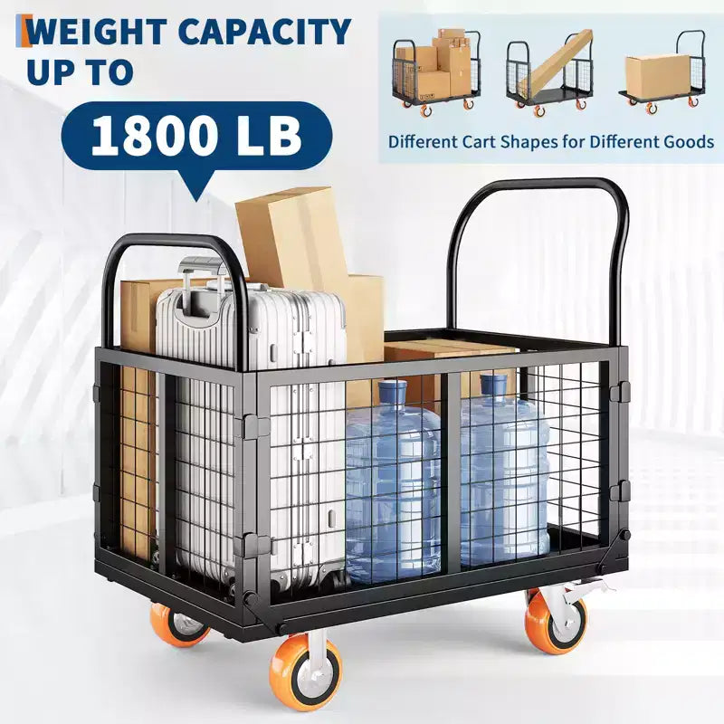 Garvee Chariot de manutention pliable 6 en 1 avec côtés grillagés amovibles et roues verrouillables, capacité de 816 kg