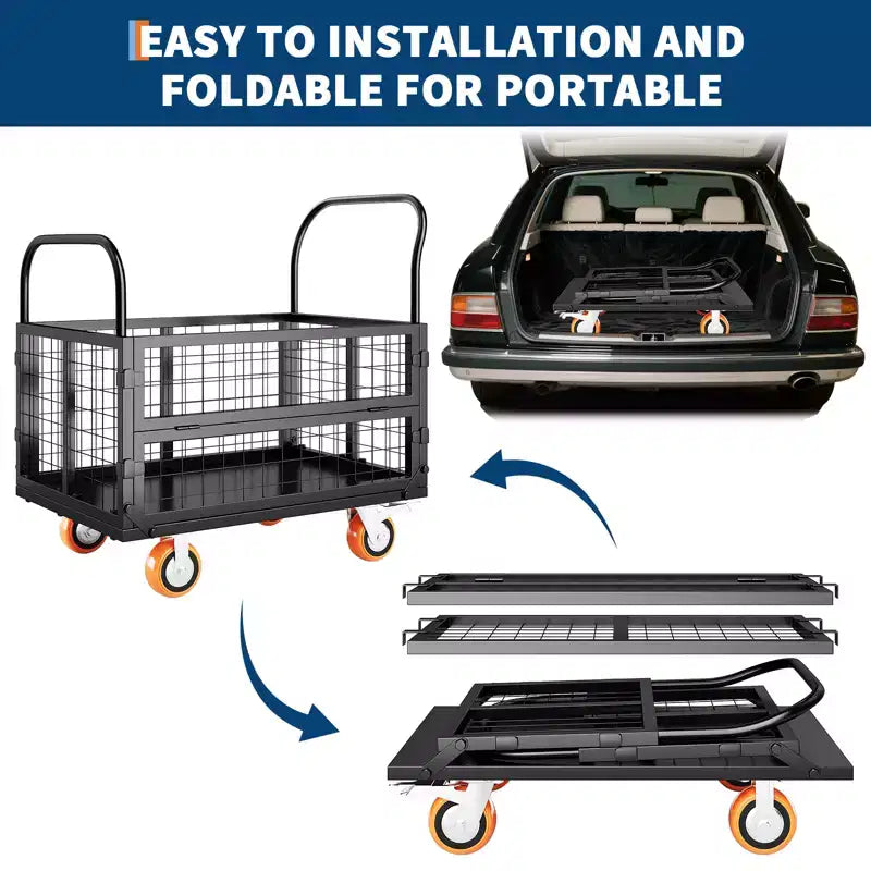 Garvee Chariot de manutention pliable 6 en 1 avec côtés grillagés amovibles et roues verrouillables, capacité de 816 kg