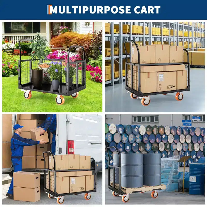Garvee Chariot de manutention pliable 6 en 1 avec côtés grillagés amovibles et roues verrouillables, capacité de 816 kg