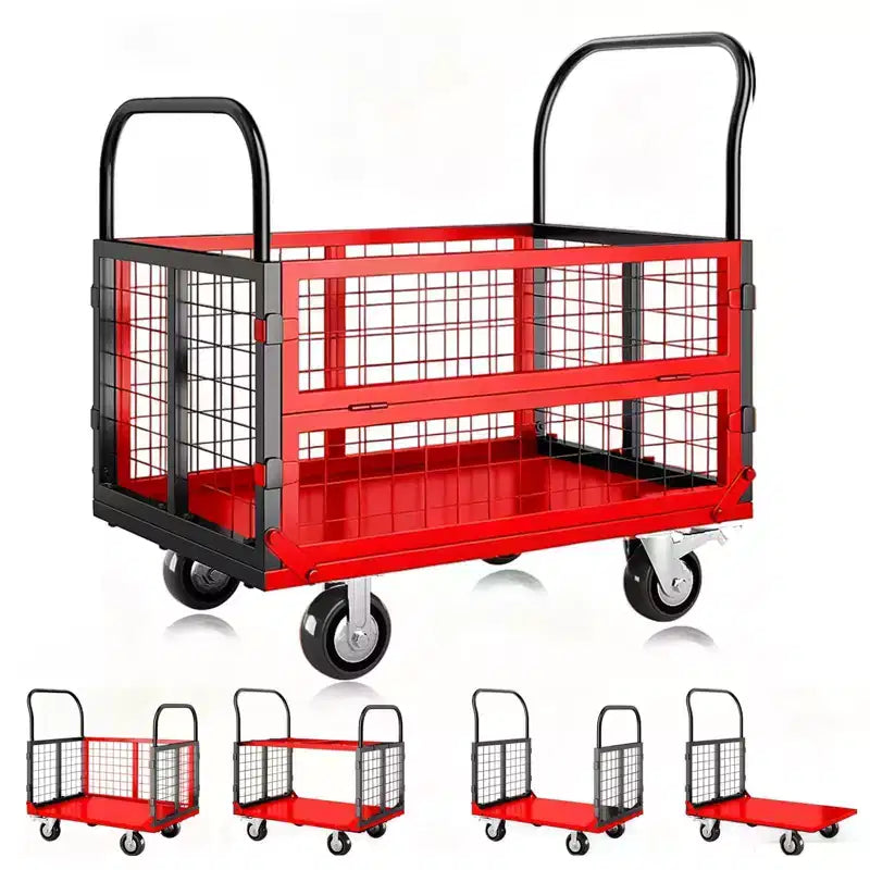 Garvee Chariot de manutention pliable 6 en 1 avec côtés grillagés amovibles et roues verrouillables, capacité de 816 kg